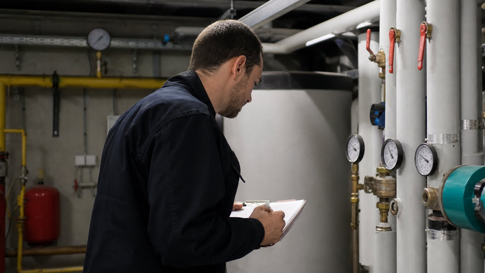 Réseau d'eau chaude sanitaire dans le local technique d'un bâtiment
