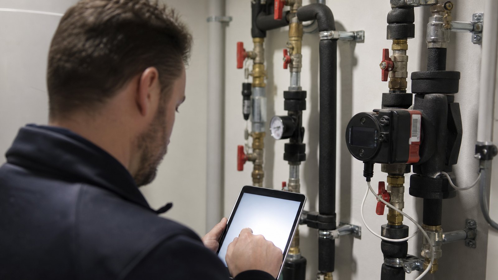 Agent technique saisissant ses relevés sur une tablette